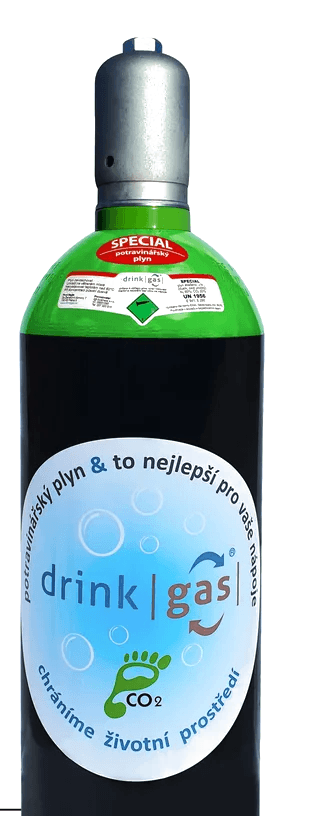Zelená tlaková láhev DrinkGAS s etiketou SPECIAL.
