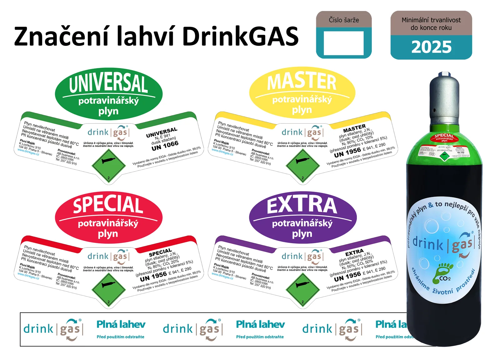 Etikety na tlakových lahvích DrinkGAS.